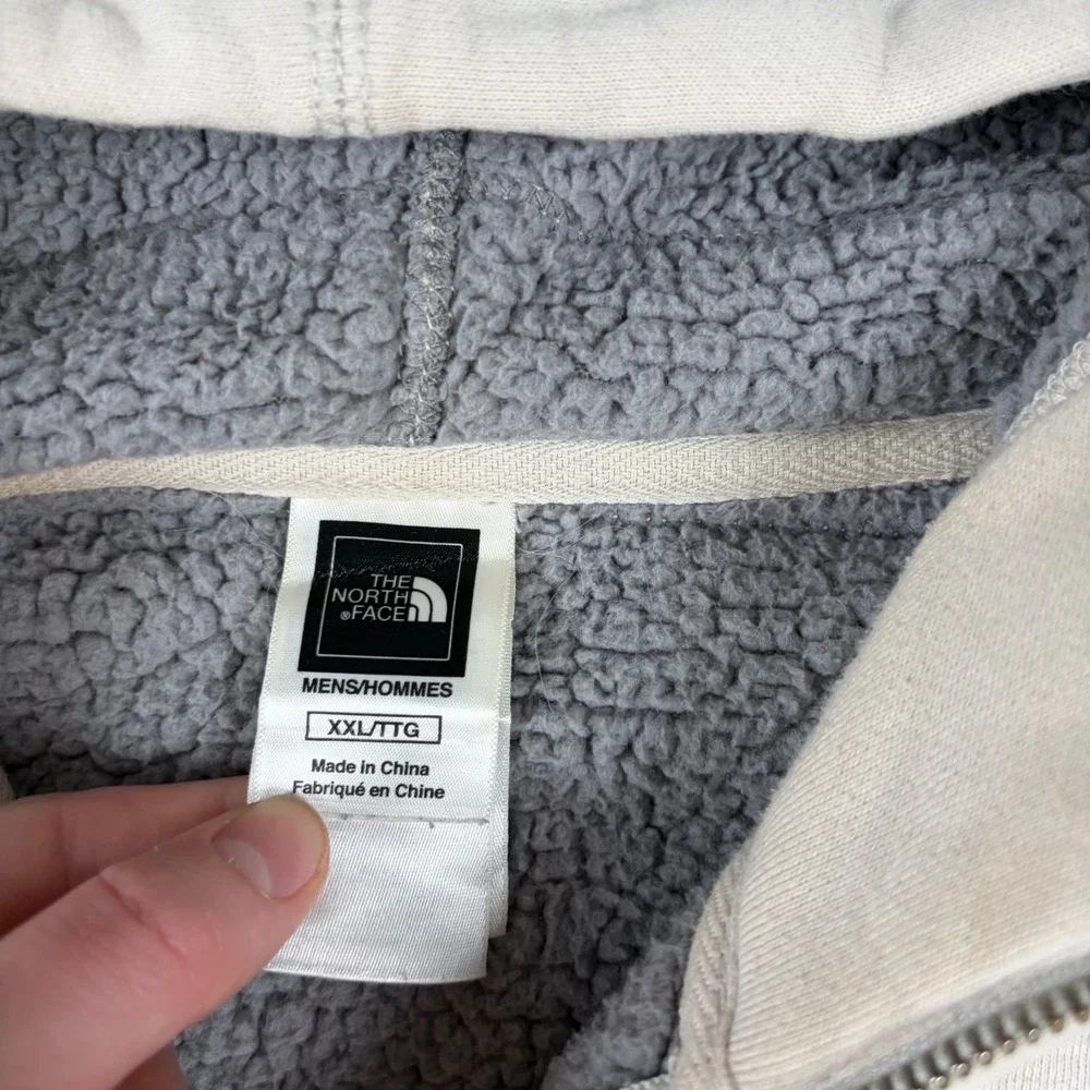 The North Face Full Zip Hoodie Mens XXL Cream Sherpa Lined Heavyweight Jacket‎